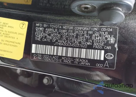 2004 Lexus Es 330 from USA, damaged, VIN JTHBA30G345037622